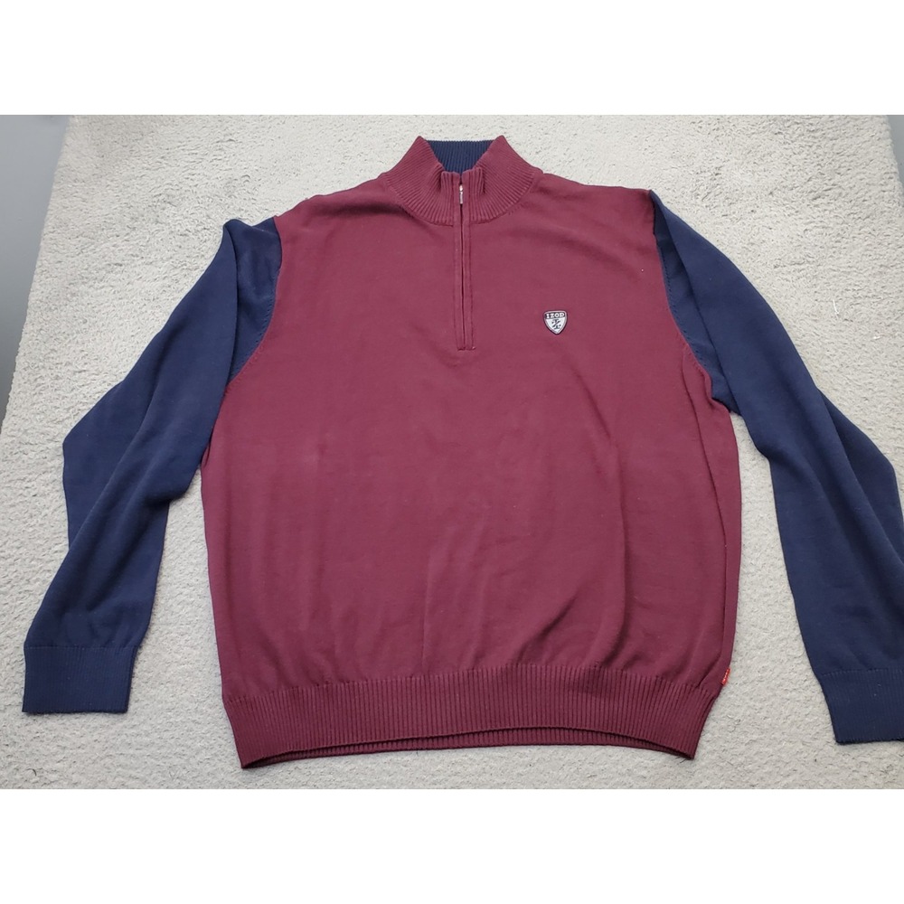 IZOD Sweater Mens XXL Burgundy Raglan Sleeve Quarter Zip Mock Neck Pullover